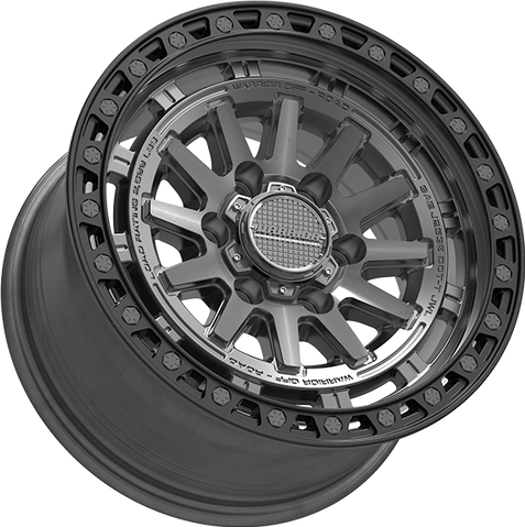 Warrior Gladiator Gunmetal Machined Face with Black Lip & Black Bolts Wheels