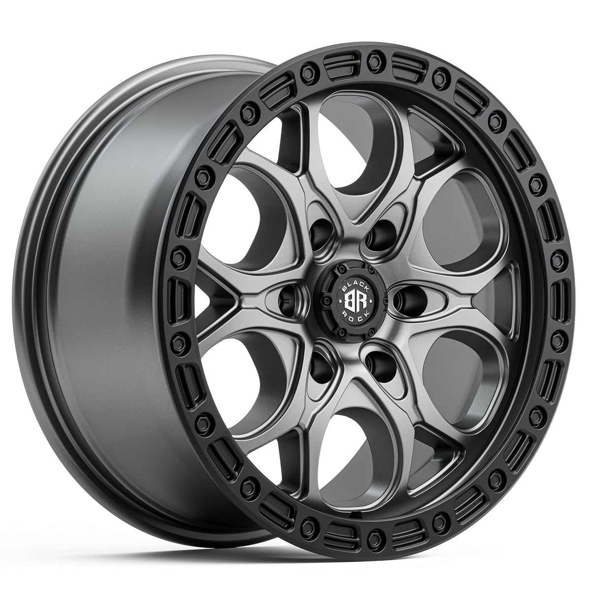 Black Rock Bolt Gunmetal Grey Black Ring Wheels